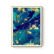 Load image into Gallery viewer, HAOCHU Blue Agate Heart Expect Great Things Fly To Sky Abstract Blue Gold Foil Art Poster Colorful Diamond Canvas Painting